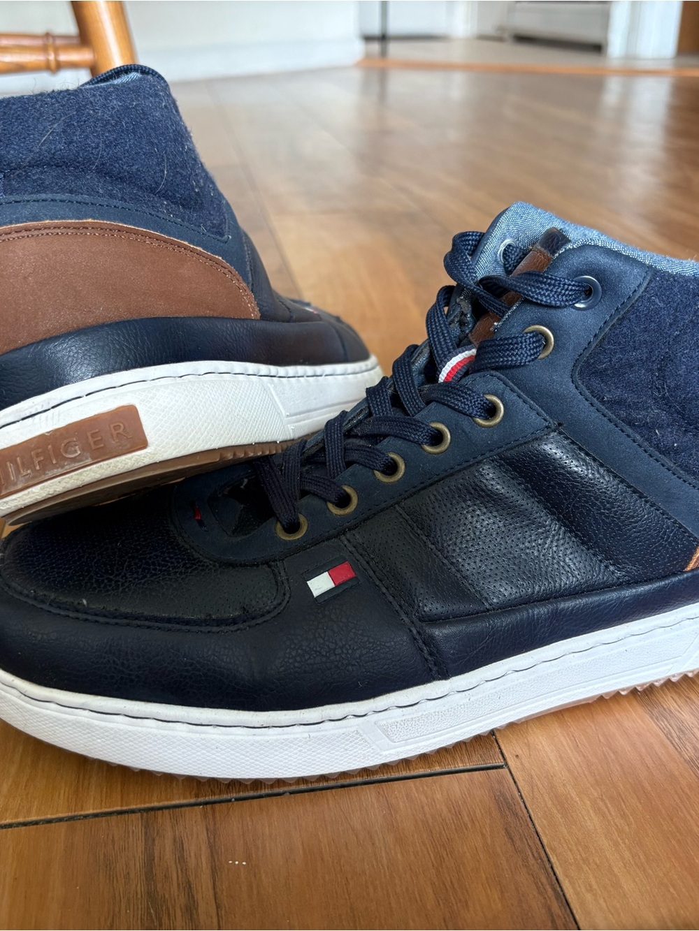 Tommy Hilfiger Men’s Navy and Brown High-Top Sneakers